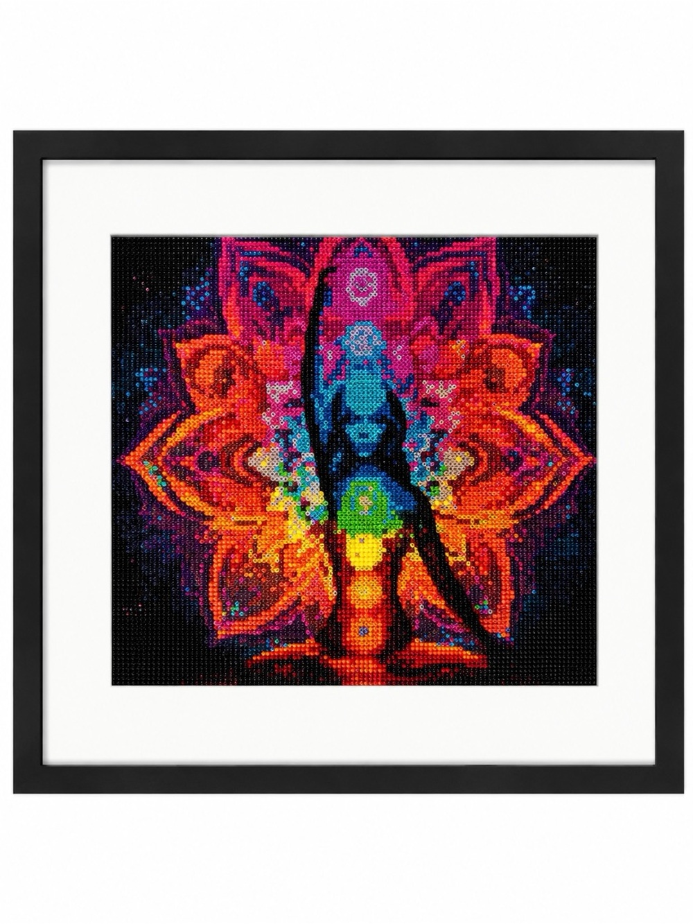 Vibrant Chakra Lotus Wall Diamond Art - Rainbow Meditation Print